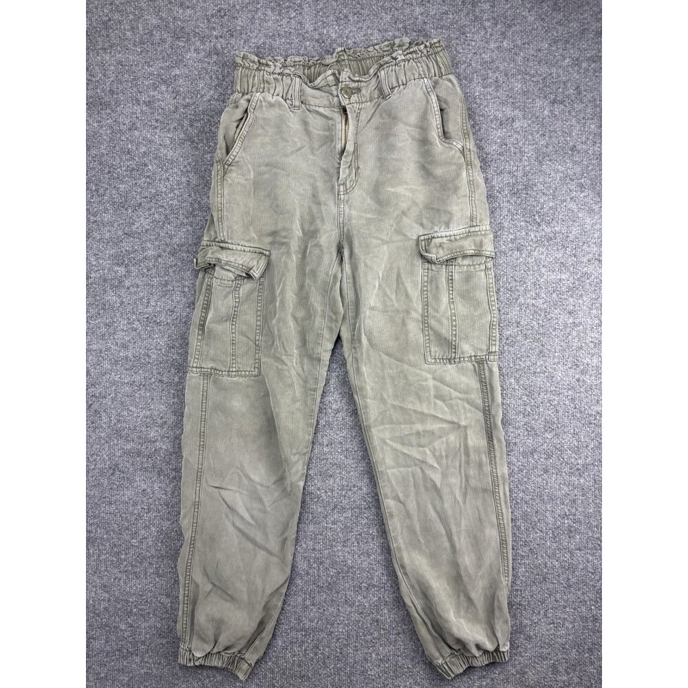 American Eagle Cargo Pants Womens 2 Long Green Relaxed Fit Elastic Waist Utility